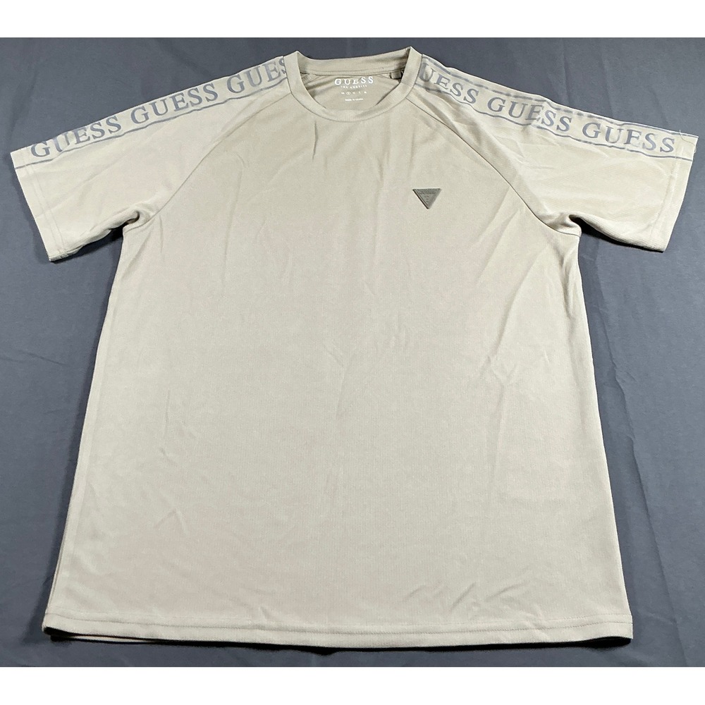 Guess Los Angeles Mens Tan Beige Logo Tape Raglan Sleeve T-Shirt Size S F8G119